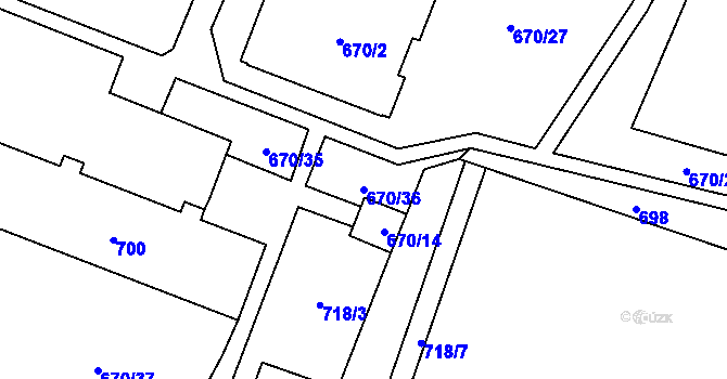 Parcela st. 670/36 v KÚ Vítkov, Katastrální mapa