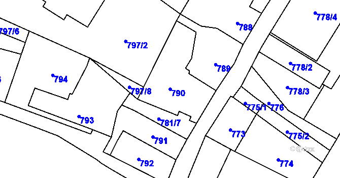 Parcela st. 790 v KÚ Vítkov, Katastrální mapa
