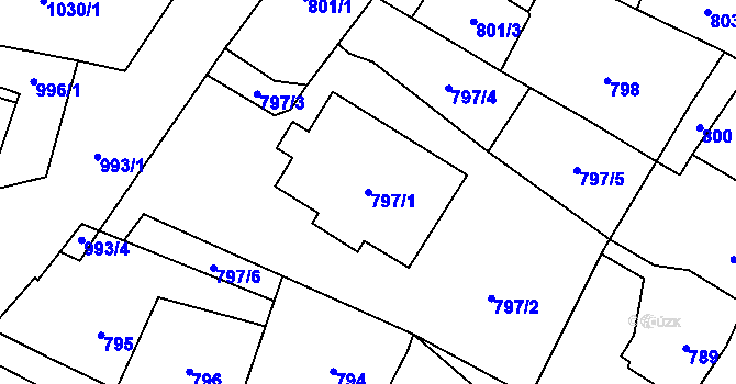 Parcela st. 797/1 v KÚ Vítkov, Katastrální mapa