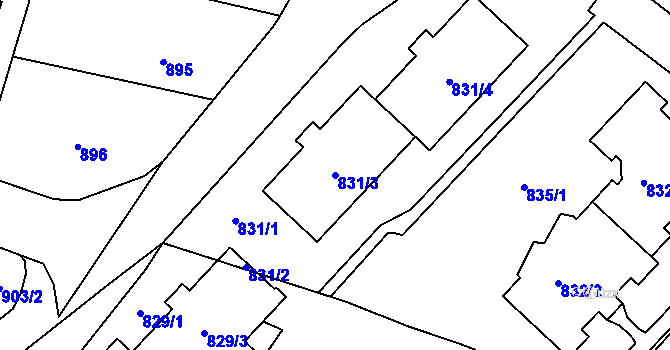 Parcela st. 831/3 v KÚ Vítkov, Katastrální mapa