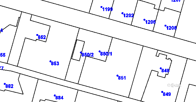 Parcela st. 850 v KÚ Vítkov, Katastrální mapa