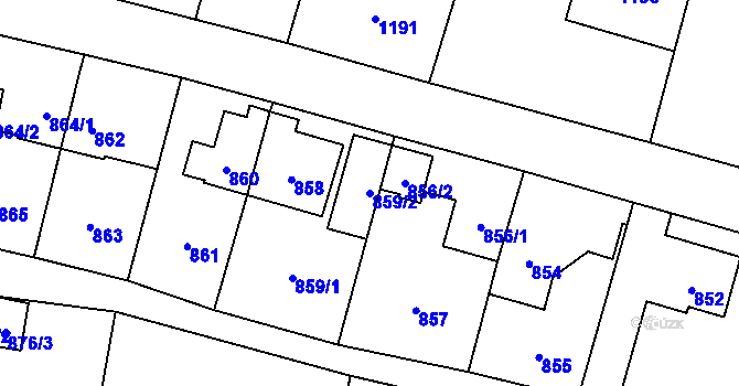 Parcela st. 859/2 v KÚ Vítkov, Katastrální mapa