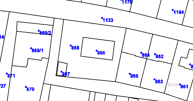 Parcela st. 866 v KÚ Vítkov, Katastrální mapa
