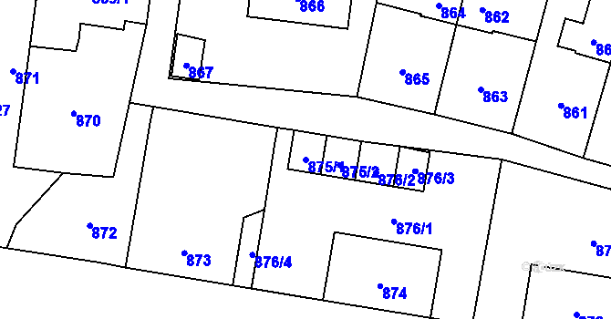 Parcela st. 875/1 v KÚ Vítkov, Katastrální mapa