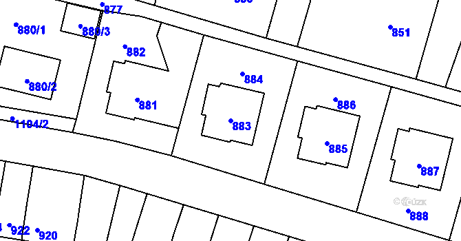 Parcela st. 883 v KÚ Vítkov, Katastrální mapa