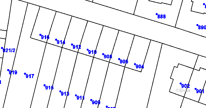 Parcela st. 908 v KÚ Vítkov, Katastrální mapa