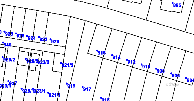 Parcela st. 916 v KÚ Vítkov, Katastrální mapa