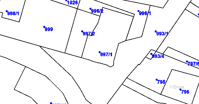 Parcela st. 997/1 v KÚ Vítkov, Katastrální mapa