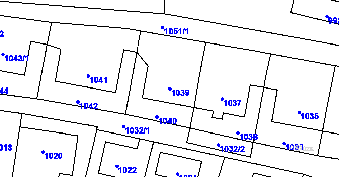 Parcela st. 1039 v KÚ Vítkov, Katastrální mapa