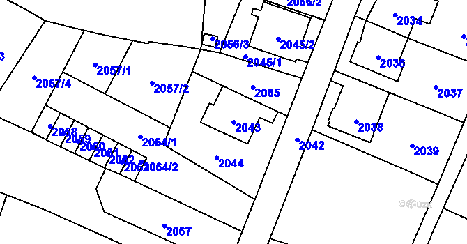 Parcela st. 2043 v KÚ Vítkov, Katastrální mapa