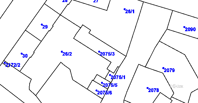 Parcela st. 2075/3 v KÚ Vítkov, Katastrální mapa