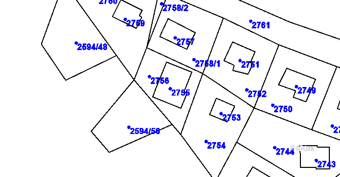 Parcela st. 2755 v KÚ Vítkov, Katastrální mapa