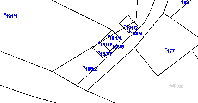 Parcela st. 188/7 v KÚ Vítkov, Katastrální mapa