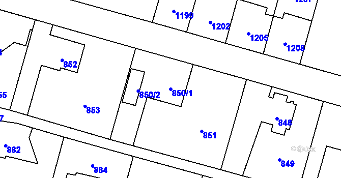 Parcela st. 850/1 v KÚ Vítkov, Katastrální mapa