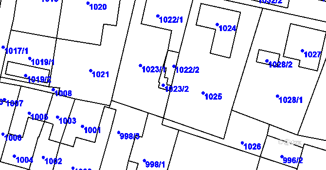 Parcela st. 1023/2 v KÚ Vítkov, Katastrální mapa