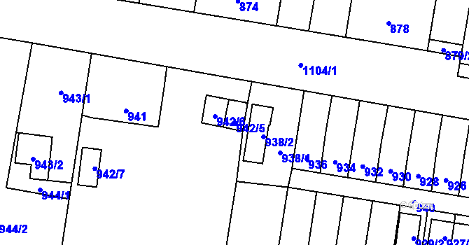 Parcela st. 942/5 v KÚ Vítkov, Katastrální mapa