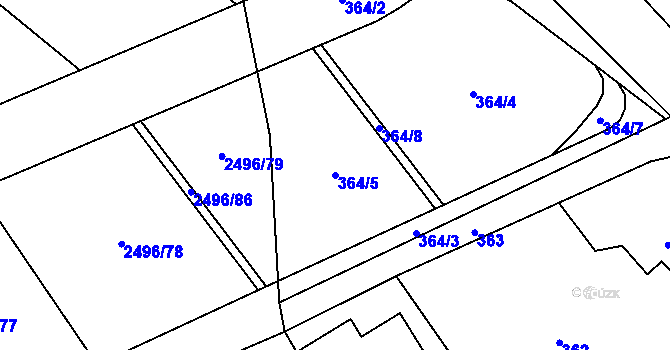 Parcela st. 364/5 v KÚ Vítkov, Katastrální mapa