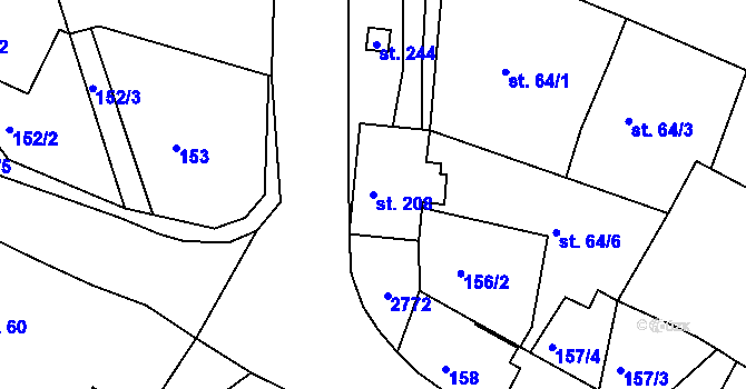 Parcela st. 208 v KÚ Klokočov u Vítkova, Katastrální mapa