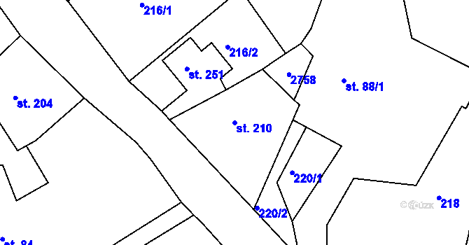 Parcela st. 210 v KÚ Klokočov u Vítkova, Katastrální mapa
