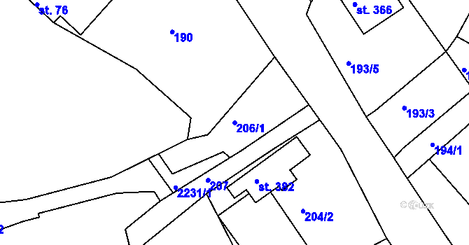 Parcela st. 206/1 v KÚ Klokočov u Vítkova, Katastrální mapa