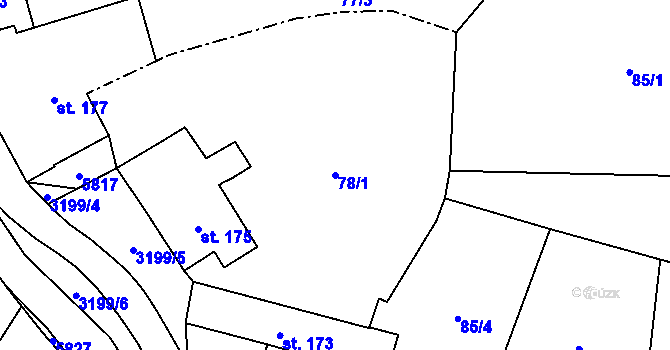 Parcela st. 78/1 v KÚ Vítonice u Bystřice pod Hostýnem, Katastrální mapa