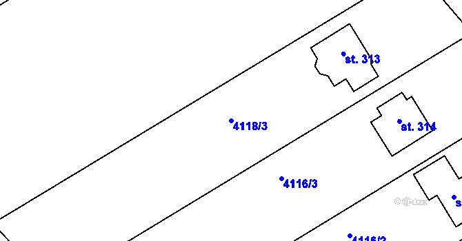 Parcela st. 4118/3 v KÚ Vítonice u Bystřice pod Hostýnem, Katastrální mapa