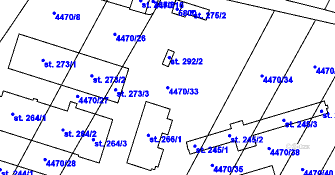 Parcela st. 4470/33 v KÚ Vítonice u Bystřice pod Hostýnem, Katastrální mapa