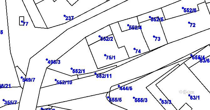 Parcela st. 75/1 v KÚ Vítonice u Znojma, Katastrální mapa