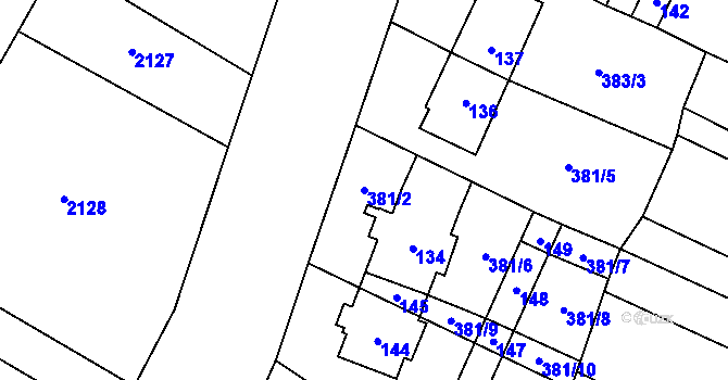 Parcela st. 381/2 v KÚ Vítonice u Znojma, Katastrální mapa