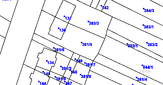 Parcela st. 381/5 v KÚ Vítonice u Znojma, Katastrální mapa