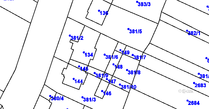 Parcela st. 381/6 v KÚ Vítonice u Znojma, Katastrální mapa