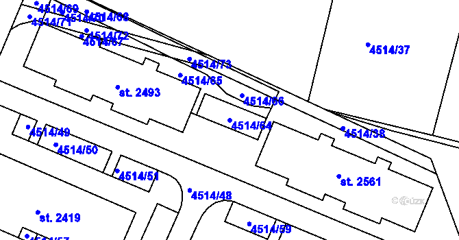 Parcela st. 4514/64 v KÚ Vizovice, Katastrální mapa