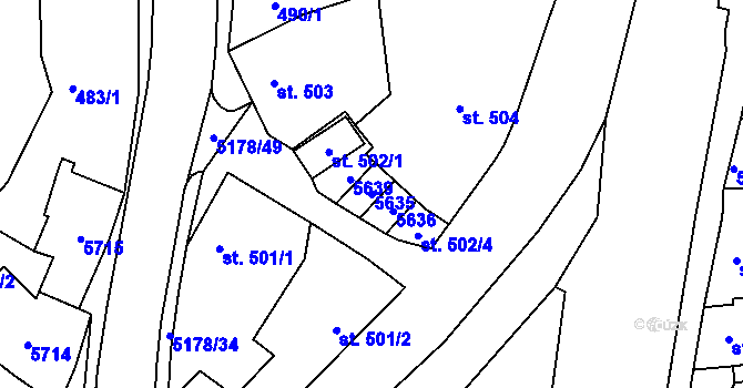 Parcela st. 5635 v KÚ Vizovice, Katastrální mapa