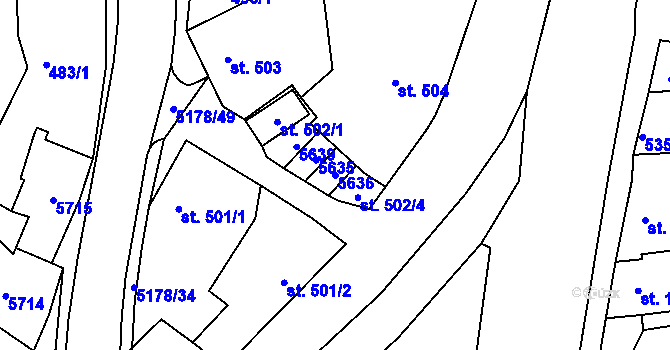Parcela st. 5636 v KÚ Vizovice, Katastrální mapa