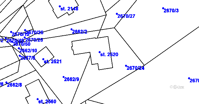Parcela st. 2520 v KÚ Vizovice, Katastrální mapa