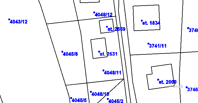 Parcela st. 2531 v KÚ Vizovice, Katastrální mapa