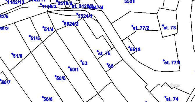 Parcela st. 75 v KÚ Vizovice, Katastrální mapa