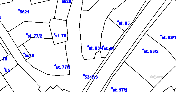 Parcela st. 83/4 v KÚ Vizovice, Katastrální mapa