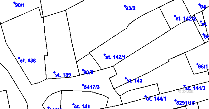 Parcela st. 142/1 v KÚ Vizovice, Katastrální mapa