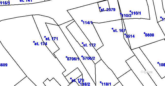 Parcela st. 172 v KÚ Vizovice, Katastrální mapa
