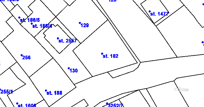Parcela st. 182 v KÚ Vizovice, Katastrální mapa