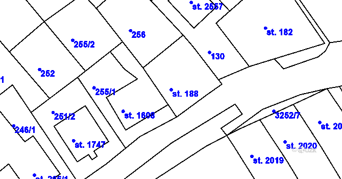 Parcela st. 188 v KÚ Vizovice, Katastrální mapa