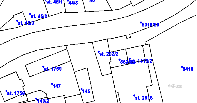 Parcela st. 202/2 v KÚ Vizovice, Katastrální mapa