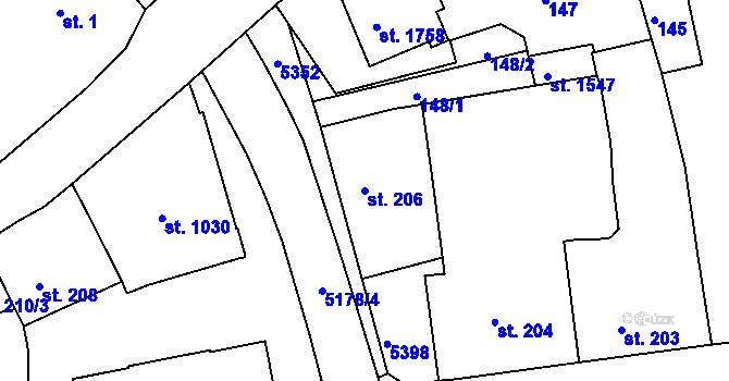 Parcela st. 206 v KÚ Vizovice, Katastrální mapa