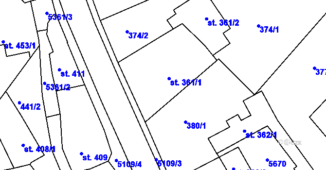 Parcela st. 361 v KÚ Vizovice, Katastrální mapa