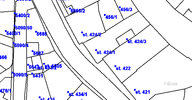 Parcela st. 424/1 v KÚ Vizovice, Katastrální mapa