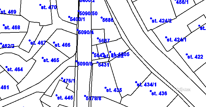 Parcela st. 433/2 v KÚ Vizovice, Katastrální mapa