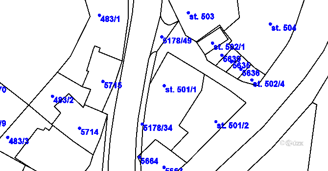 Parcela st. 501/1 v KÚ Vizovice, Katastrální mapa