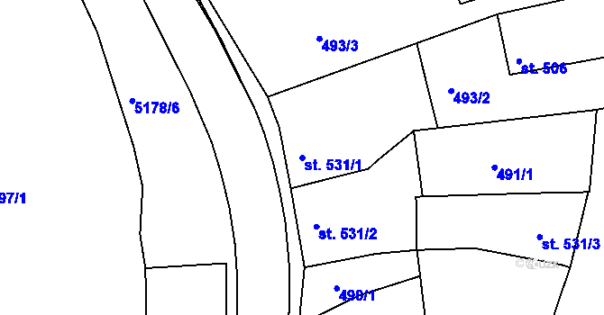 Parcela st. 531/1 v KÚ Vizovice, Katastrální mapa