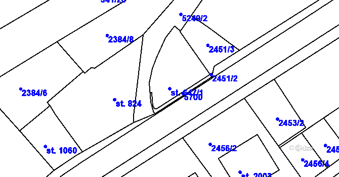 Parcela st. 647/1 v KÚ Vizovice, Katastrální mapa